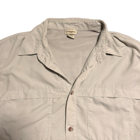 White Sierra Shirt, Men's Size Large Hiking Camp Button Up Short Sleeve Pockets - Picture 3 of 16